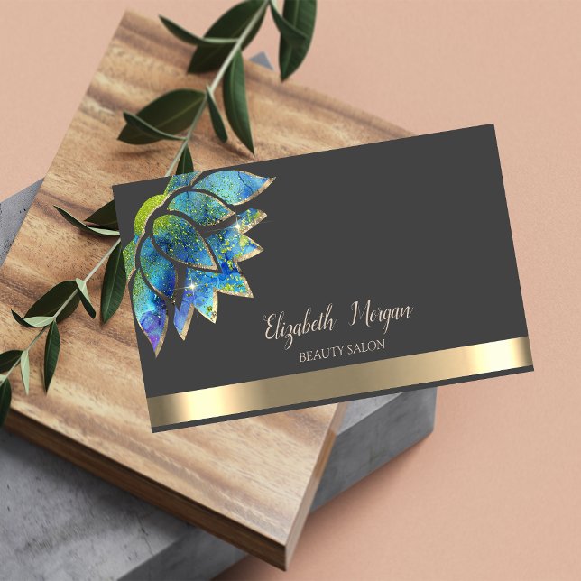 Tarjeta De Visita Elegante Moda Lotus Gold Stripe Beauty (Subido por el creador)