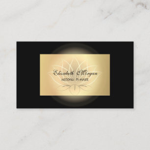 Tarjeta De Visita Elegante Moda Lotus Profesional, Faux Gold, Negro