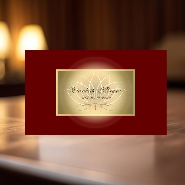 Tarjeta De Visita Elegante Moda Lotus Professional, Faux Gold, Red (Subido por el creador)