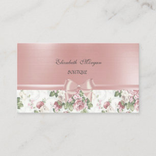Tarjeta De Visita Elegante Moda Lujo, Flores, Cinta Rosa