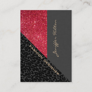 Tarjeta De Visita Elegante moda lujoso purpurinoso leopardo contempo