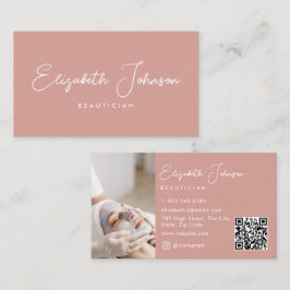 Tarjeta De Visita Elegante Moda manuscrita Foto rosa Código QR