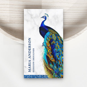Tarjeta De Visita Elegante Moda Marble blanco azul pavo real indio
