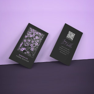 Tarjeta De Visita Elegante Moda negro y púrpura foto botánica