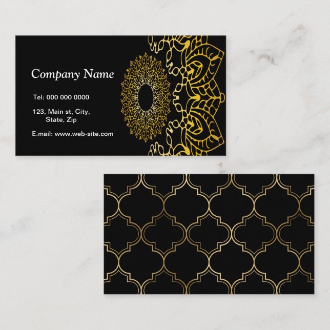 Tarjeta De Visita Elegante Moda oriental personalizada negro y oro (Anverso / Reverso)