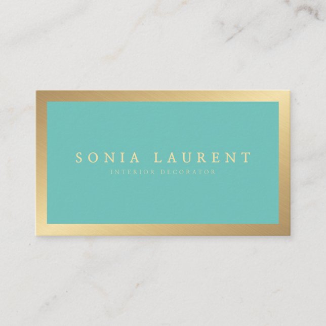 Tarjeta De Visita Elegante moda oro de menta metálica verde minimali (Anverso)