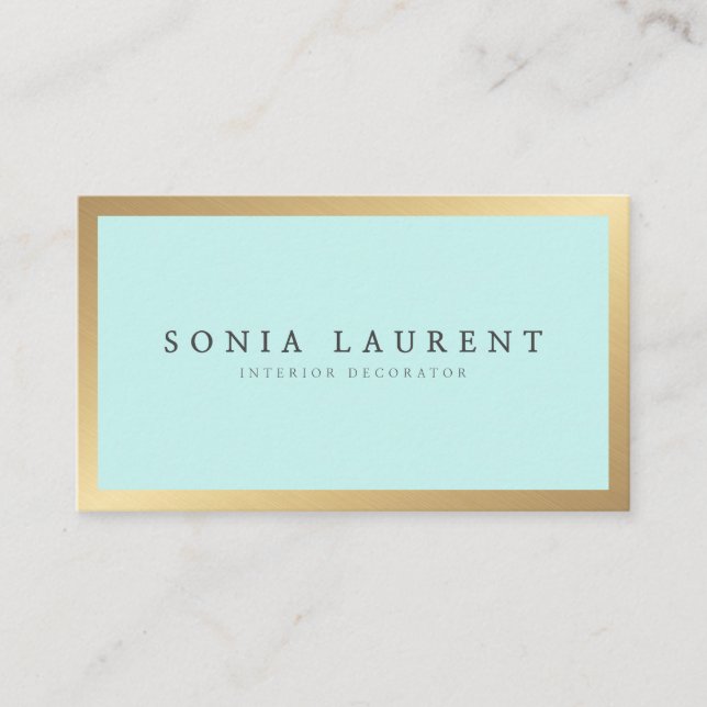 Tarjeta De Visita Elegante moda oro de menta metálica verde minimali (Anverso)