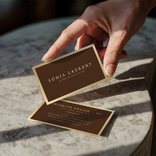 Tarjeta De Visita Elegante moda oro metálico marrón oscuro minimalis