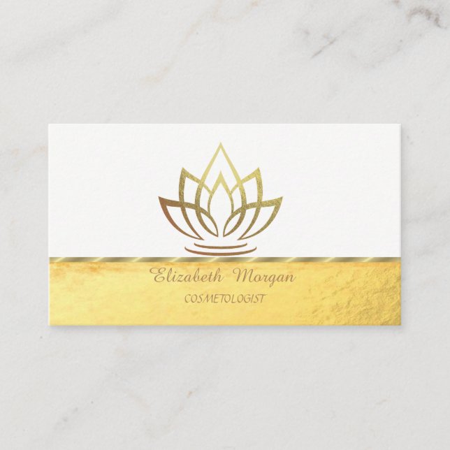 Tarjeta De Visita Elegante Moda profesional,Faux Gold Lotus (Anverso)