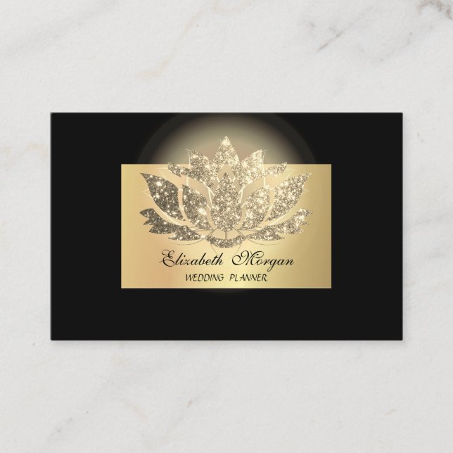 Tarjeta De Visita Elegante Moda Profesional, Gold Lotus,Black (Anverso)