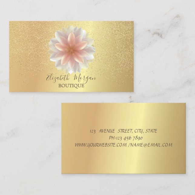 Tarjeta De Visita Elegante Moda profesional Lotus Gold Confetti (Anverso / Reverso)