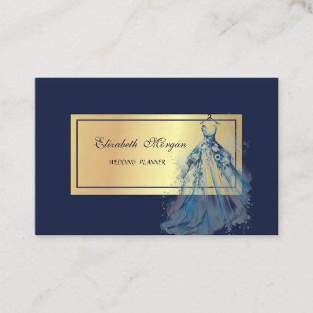 Tarjeta De Visita Elegante Moda Profesional,Vestido Azul (Anverso)