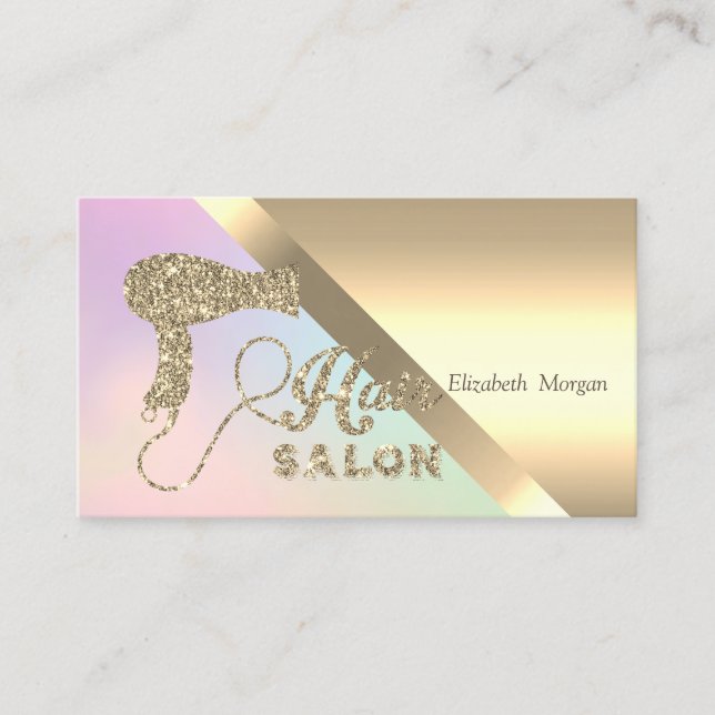 Tarjeta De Visita Elegante Moda Purpurina de oro Hairdrye (Anverso)