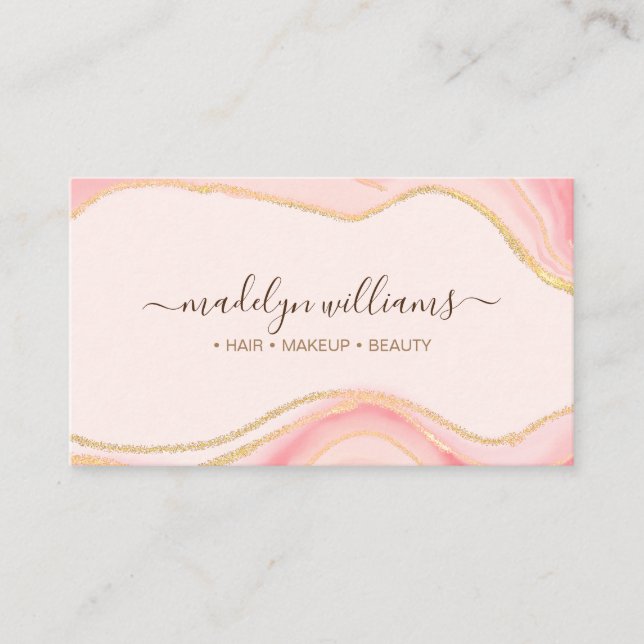 Tarjeta De Visita Elegante Moda Purpurina de oro rosado Marble Agate (Anverso)