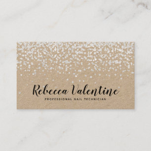 Tarjeta De Visita Elegante moda purpurina de plata confetti kraft mí