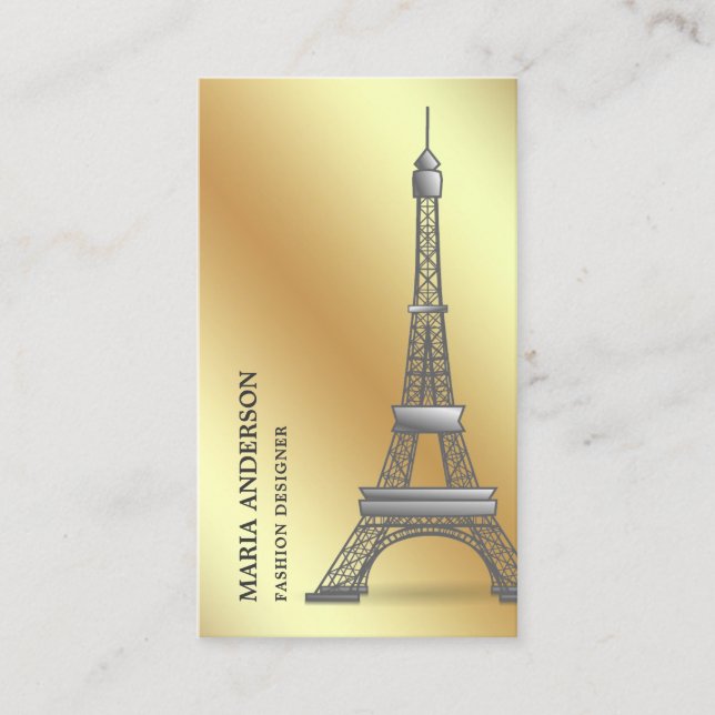 Tarjeta De Visita Elegante Moda Relieve metalizado dorado Faux París (Anverso)