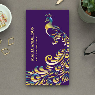 Tarjeta De Visita Elegante Moda Relieve metalizado dorado morado bri