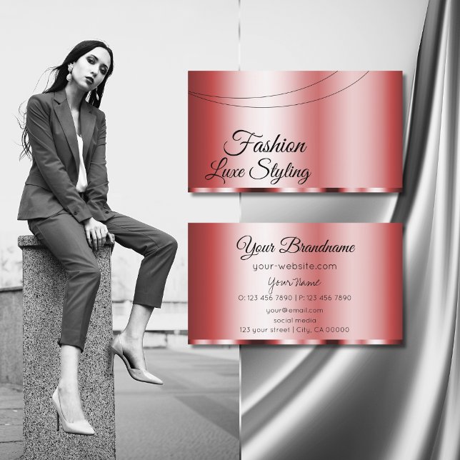 Tarjeta De Visita Elegante Moda roja Glamorosa profesional y simple (Subido por el creador)