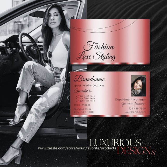 Tarjeta De Visita Elegante Moda roja glamurosa con foto profesional (Subido por el creador)