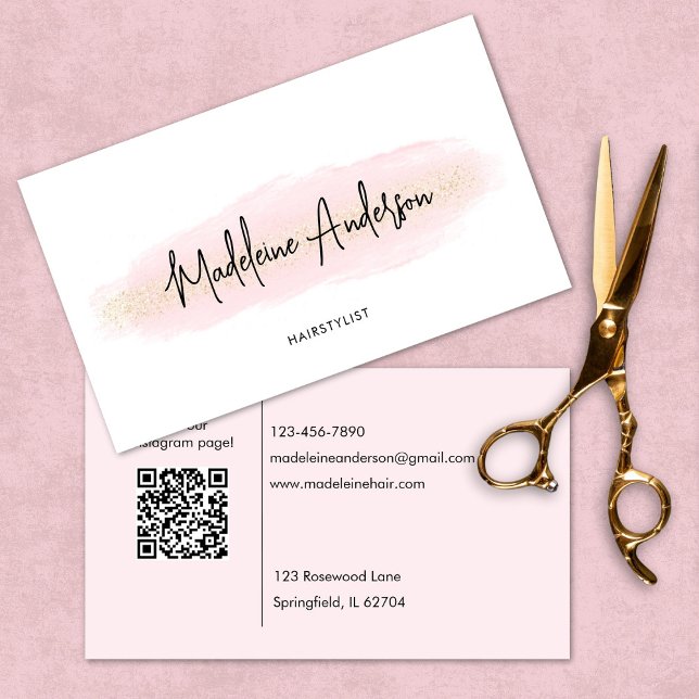 Tarjeta De Visita Elegante Moda Rubor Purpurina de oro rosa Hairstyl (Subido por el creador)