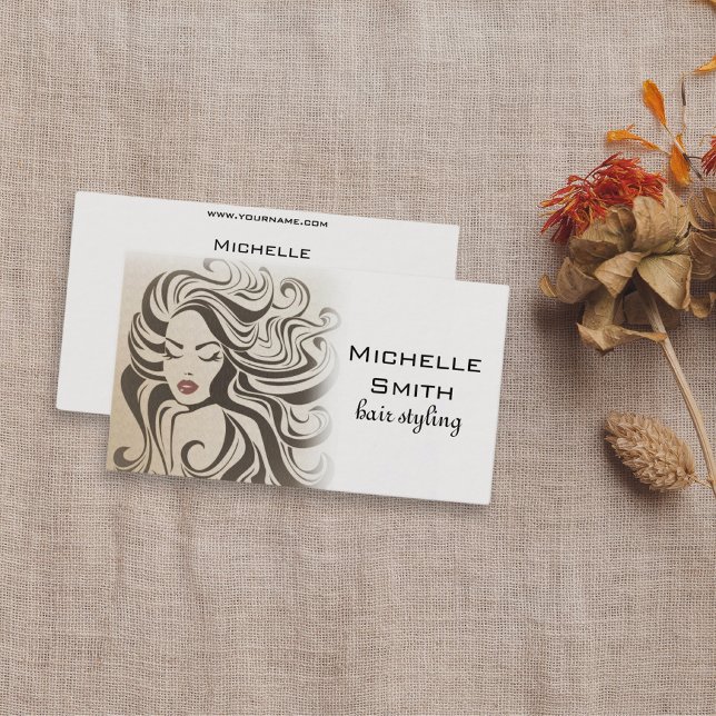 Tarjeta De Visita Elegante Moda Sepia Wavy Hairstyle Extensiones de  (Subido por el creador)