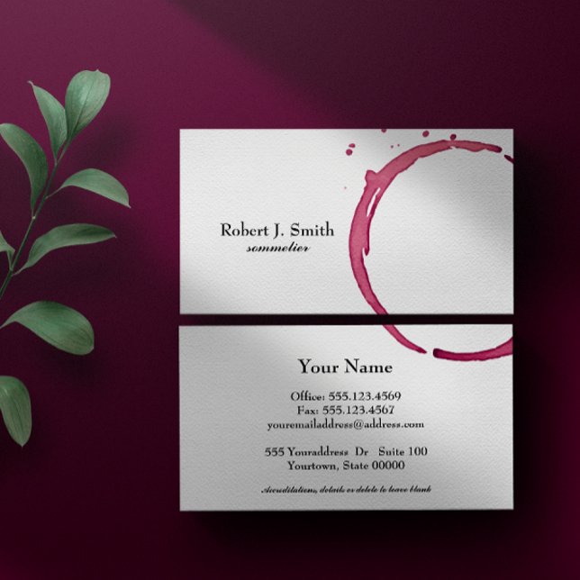 Tarjeta De Visita Elegante moda tintura de vino tinto Sommelier (Subido por el creador)