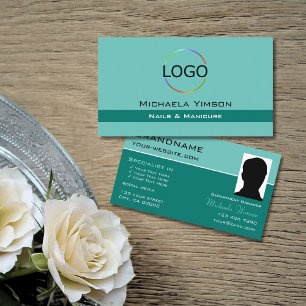 Tarjeta De Visita Elegante Moda Verde azulada con logotipo y profesi