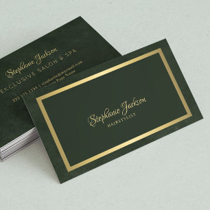 Tarjeta De Visita Elegante moda verde esmeralda oscura metálica dora