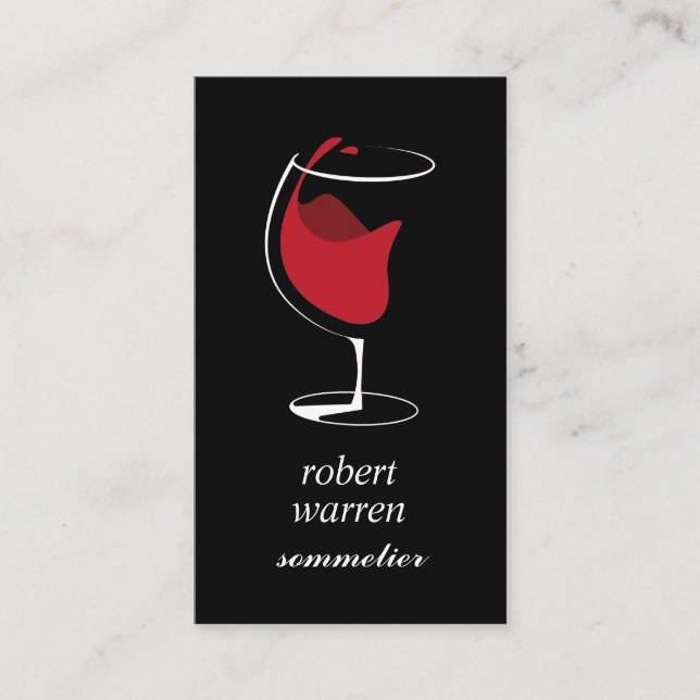 Tarjeta De Visita Elegante moda vino tinto Vidrio sumiller (Anverso)