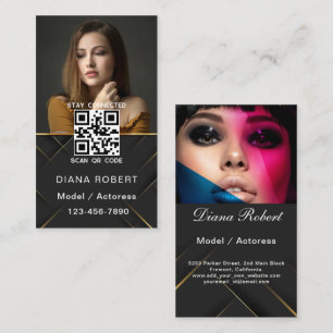 Tarjeta De Visita Elegante modelo moderno y actor 2 Fotos Código QR