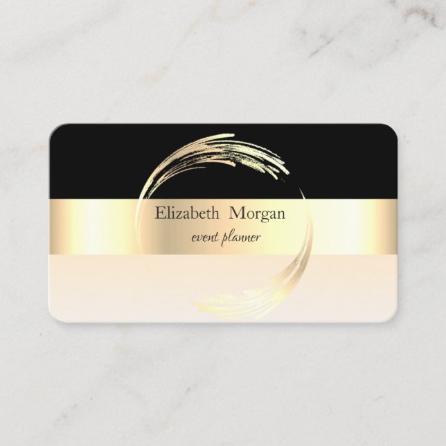 Tarjeta De Visita Elegante Moderno a rayas Elegante Negro,Oro (Anverso)