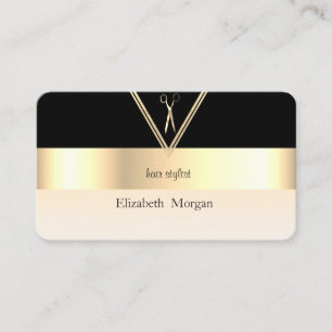 Tarjeta De Visita Elegante moderno a rayas estilo negro, dorado, tij