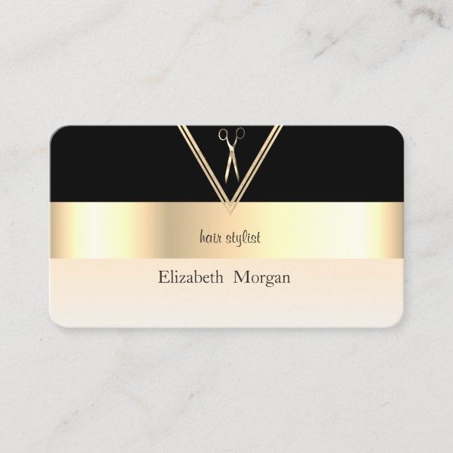 Tarjeta De Visita Elegante moderno a rayas estilo negro, dorado, tij (Anverso)