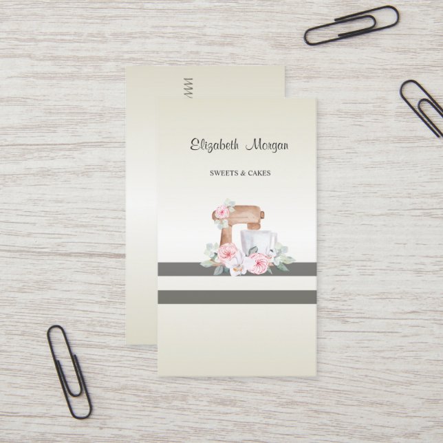 Tarjeta De Visita Elegante, moderno, a rayas, mezclador de pasteles (Anverso/Reverso In Situ)