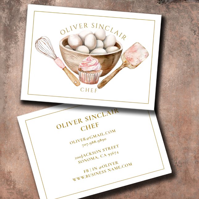 Tarjeta De Visita Elegante Moderno Acuarela Chef Caterer Baker (Subido por el creador)
