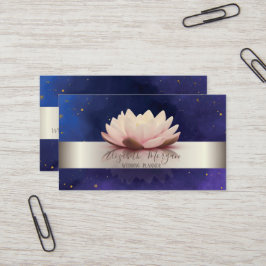 Tarjeta De Visita Elegante Moderno Azul Loto con Franja de Plata