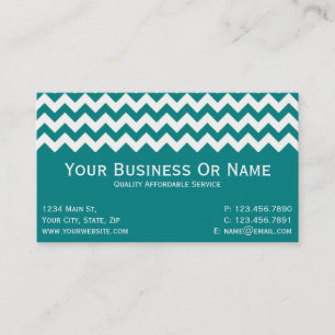 Tarjeta De Visita Elegante Moderno Azul Teal Blanco Chevron