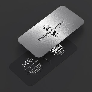 Tarjeta De Visita Elegante Moderno Barbería Plateado Negro Barbero