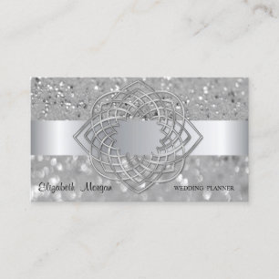 Tarjeta De Visita Elegante Moderno, Bokeh de brillo plateado