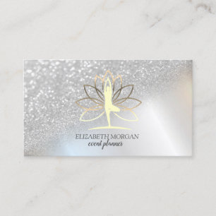 Tarjeta De Visita Elegante Moderno Bokeh de Brillo Plateado Mujer Lo