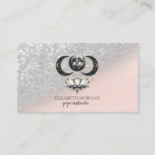 Tarjeta De Visita Elegante moderno brillo de plata bokeh loto luna