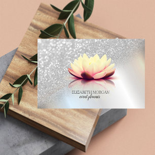Tarjeta De Visita Elegante Moderno Brillo Plateado Bokeh Ombre Loto