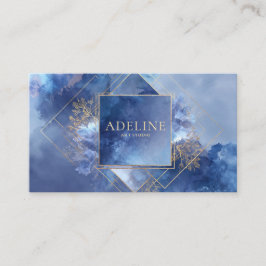 Tarjeta De Visita Elegante Moderno Celeste Azul Dorado Geométrico