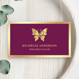 Tarjeta De Visita Elegante Moderno Chic Mariposa con Hojuela de Oro 