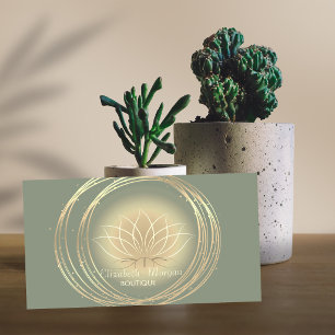 Tarjeta De Visita Elegante moderno círculos de oro loto verde salvia