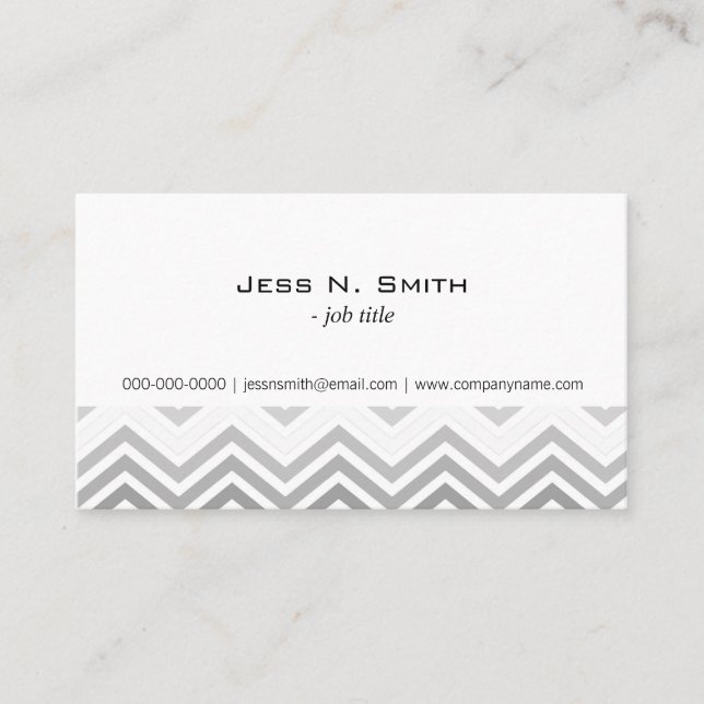 Tarjeta De Visita Elegante, moderno, clásico, chevron gris y blanco (Anverso)