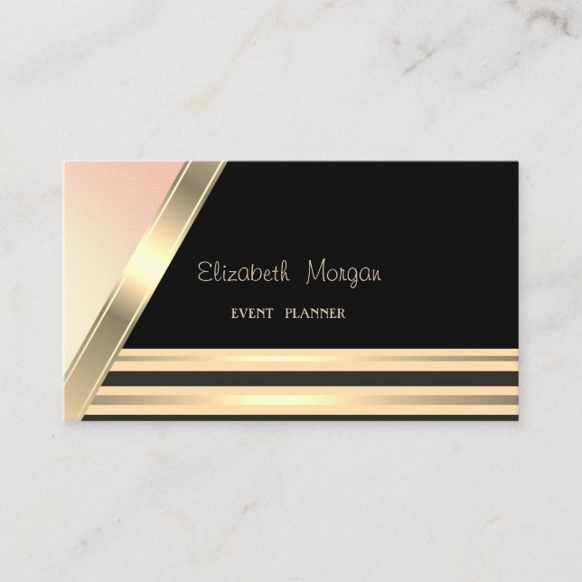 Tarjeta De Visita Elegante moderno con rayas estilizadas, dorado (Anverso)