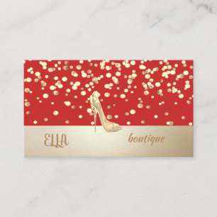 Tarjeta De Visita Elegante, Moderno, Confeti Dorado, Tacón Alto, Roj