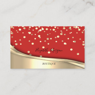 Tarjeta De Visita Elegante Moderno Confeti Rojo Dorado