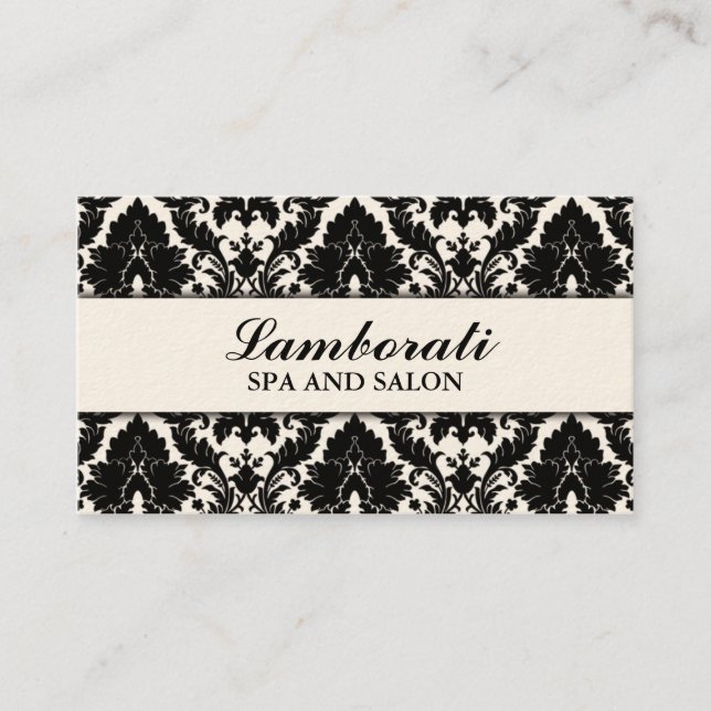 Tarjeta De Visita Elegante moderno del damasco de la crema elegante (Anverso)